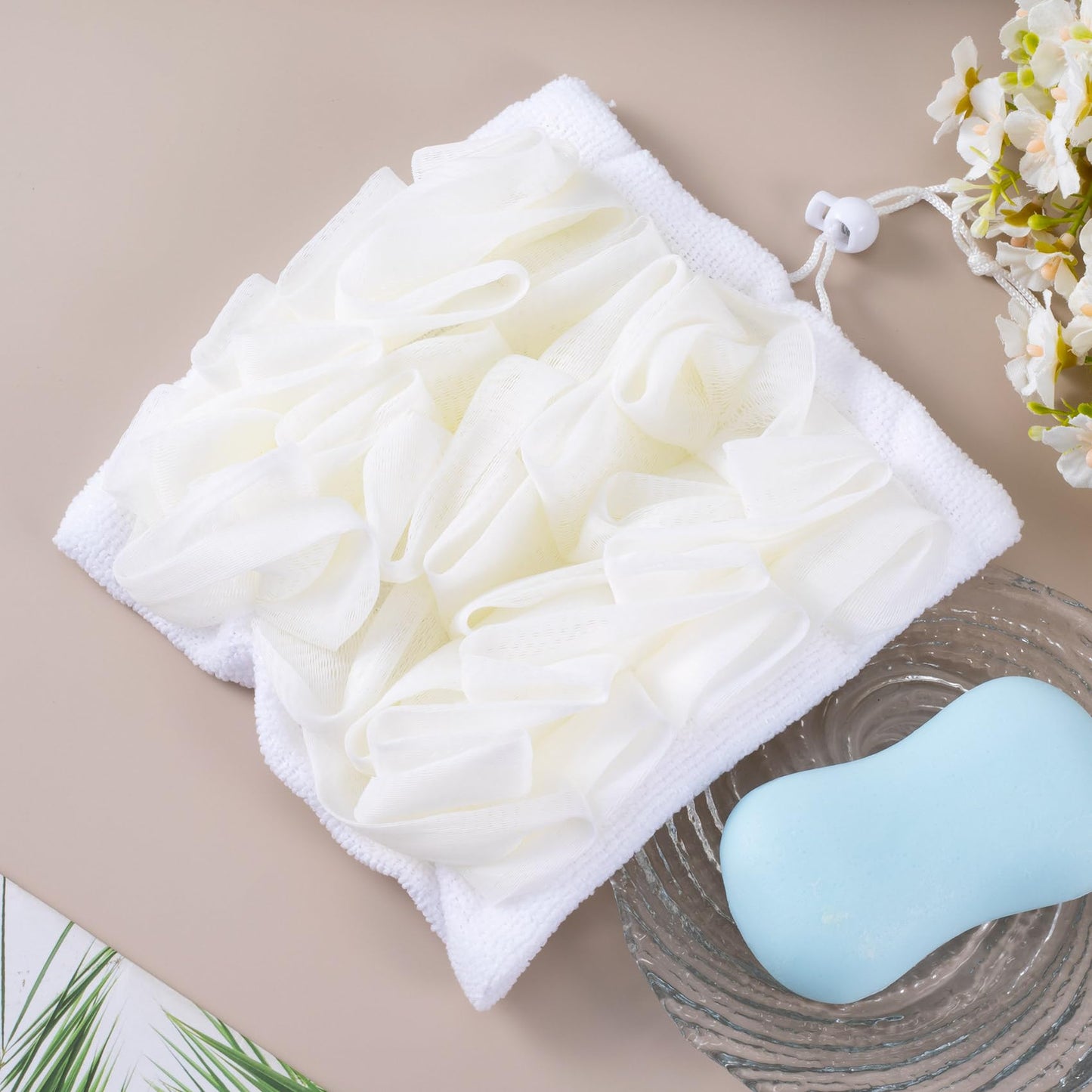 SmallCat 2 Pcs Soap Loofah Pouch, 2 in 1 Soap Bar Loofah, Washable Bar Soap Loofahs Pouch, Loofahs for Bar of Soap Cleansing and Smooth Skin (White)