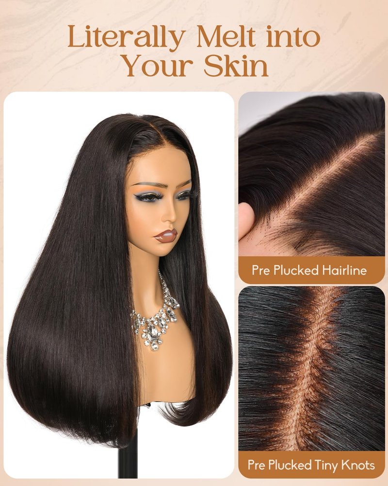 Alididi Glueless Wigs Human Hair Pre Plucked Pre Cut SKINLIKE Real 2x6 HD Lace Closure Wigs Human Hair 15A 200% Density 0.10mm Ultra-Thin Swiss Lace Drawstring Straight Wig Bleached Knots 26inch