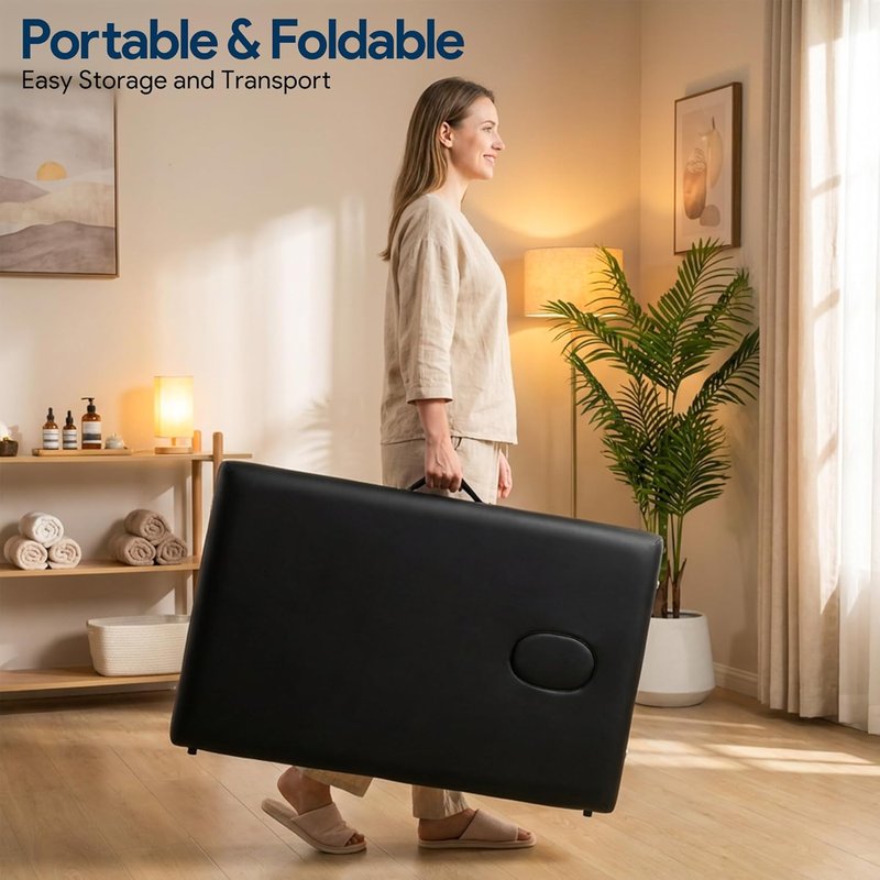 Brelley Portable Massage Table - Adjustable Height 24" Wide Foldable Spa & Tattoo Bed (Black)