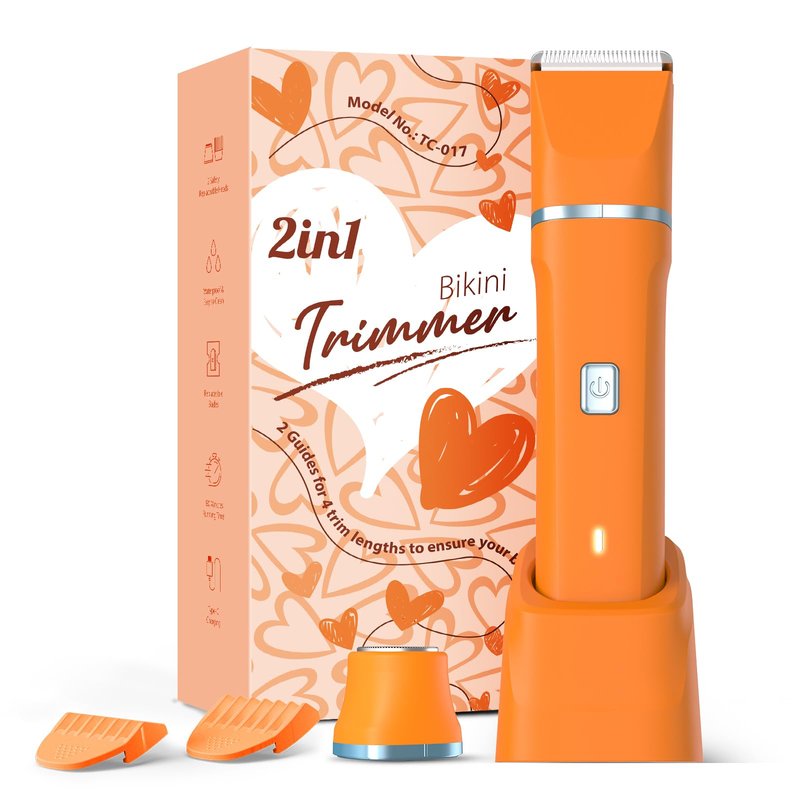 Electric Razor for Women Men - Wet Dry Shave, Waterproof Bikini Trimmer, Pubic Hair Removal Shaver with Hypoallergenic Ceramic Blades, Facial & Body Groomer, USB Recharge, Birthday Gifts - Orange