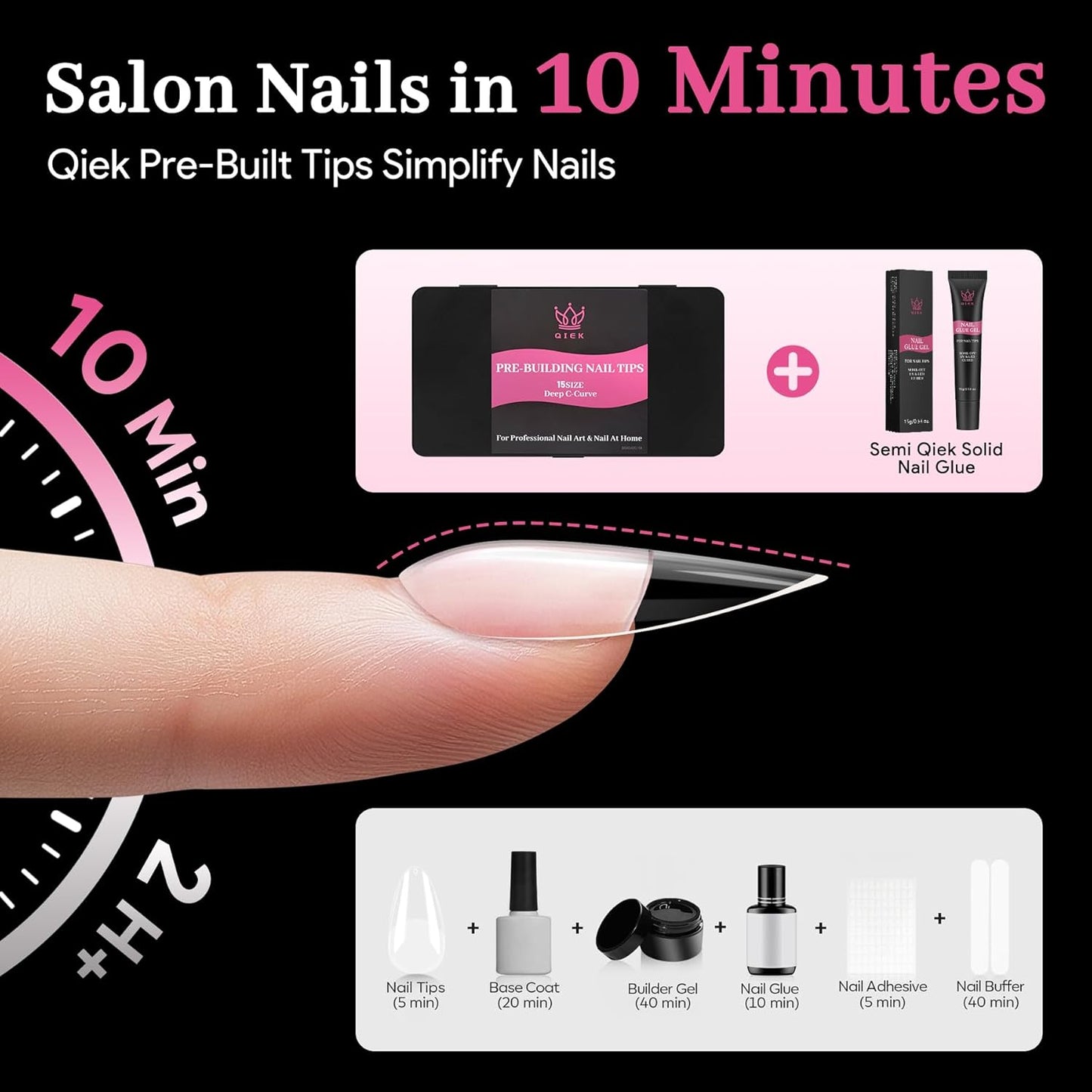 Skiennix Medium Almond Nail Tips - 240 PCS Clear Soft Press-On Extensions | 15 Sizes for DIY & Salon Use