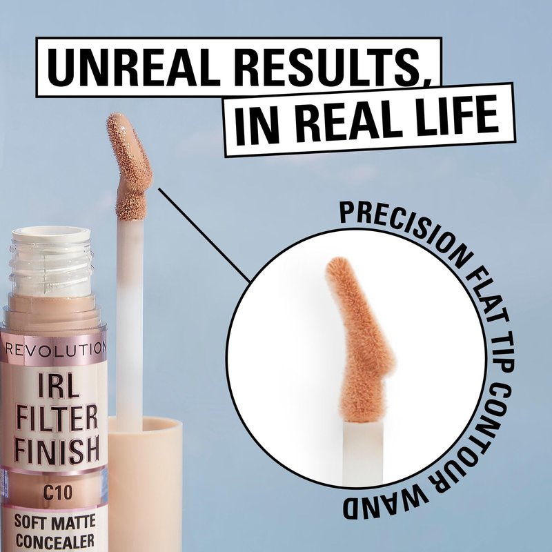 Revolution, IRL Filter Finish Concealer, Full Coverage, Oil-Free, Long-Lasting & Lightweight Formula, Infused with Hyaluronic Acid, Vegan & Cruelty-Free, C1, 0.21 oz