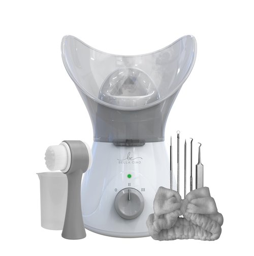 Bella Ciao Gentle Face Steamer for Facial Deep Cleaning, 11-PC | Facial Steamer for Proactive Acne Treatment Unclogs Pores & Treats Allergies | Facial Skin Care Products Includes Needles & Tweezers