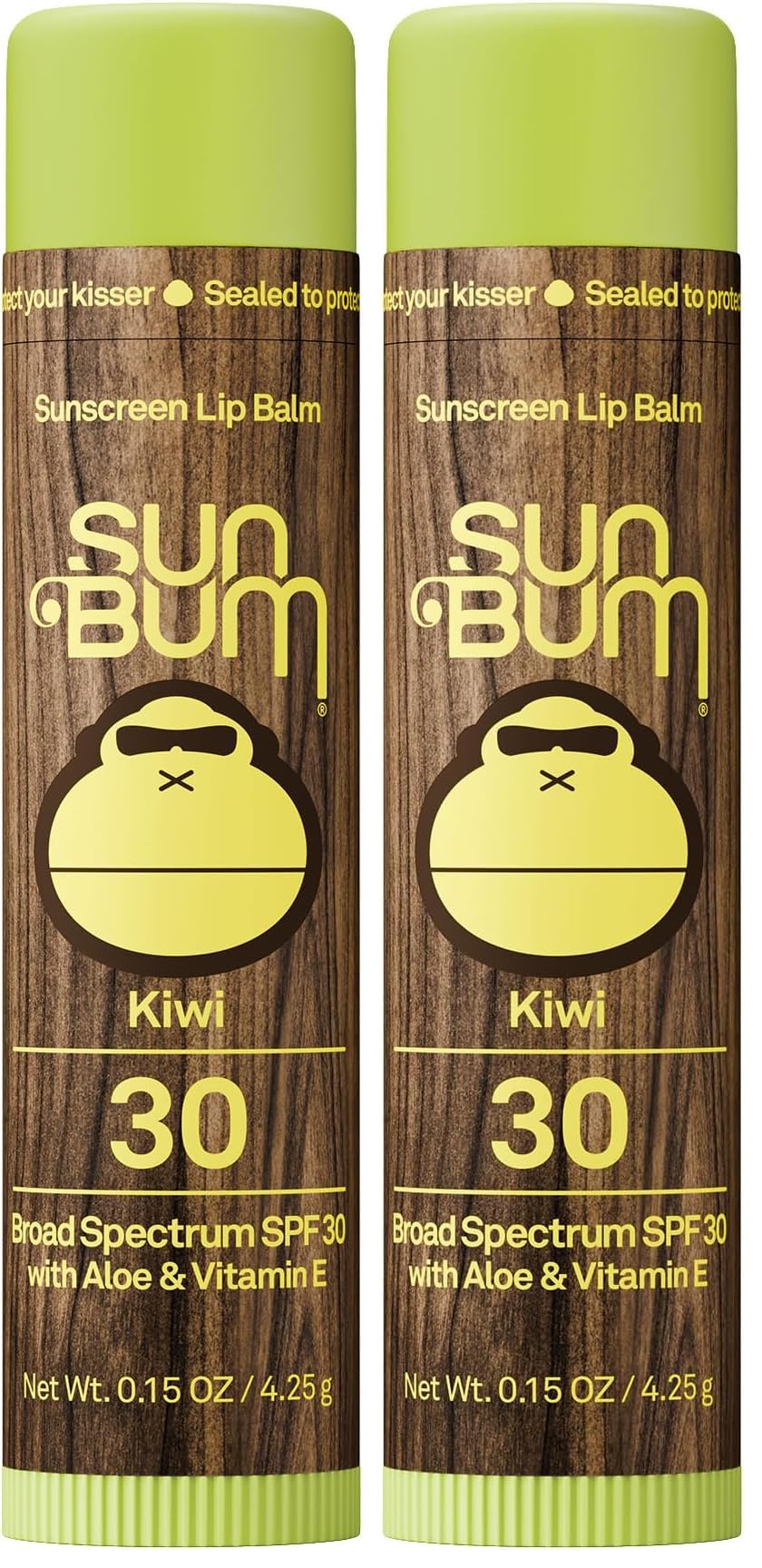 Sun Bum SPF 30 Sunscreen Kiwi Lip Balm - Moisturizing Aloe Vera and Vitamin E - Vegan and Cruelty Free - Broad Spectrum UVA/UVB Lip Protection - 0.15 oz Stick (Pack of 2)