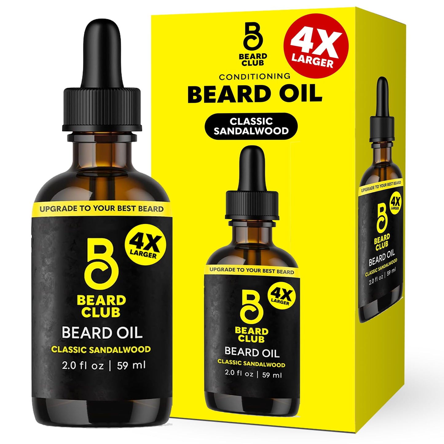 The Beard Club Beard Oil for Men - 2oz Classic Sandalwood Natural Beard Oil with Castor & Amber Oils - Beard & Mustache Conditioner - Hydrates, Softens & Soothes Dry Skin - Strengthens Hair Follicles