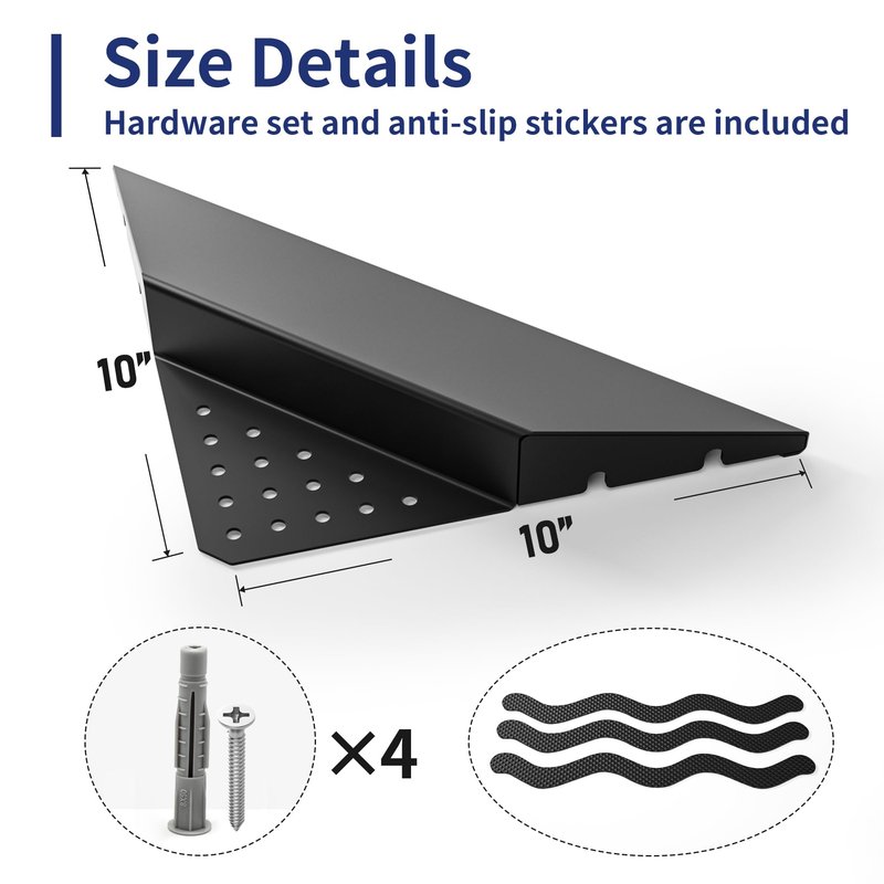 Bernkot 10'' Corner Foot Rest for Shaving Legs, Wall Mounted Foot Ledge for Bathroom Inside Shower, 304 Stainless Steel Footrest with Shaving Holder (Black)