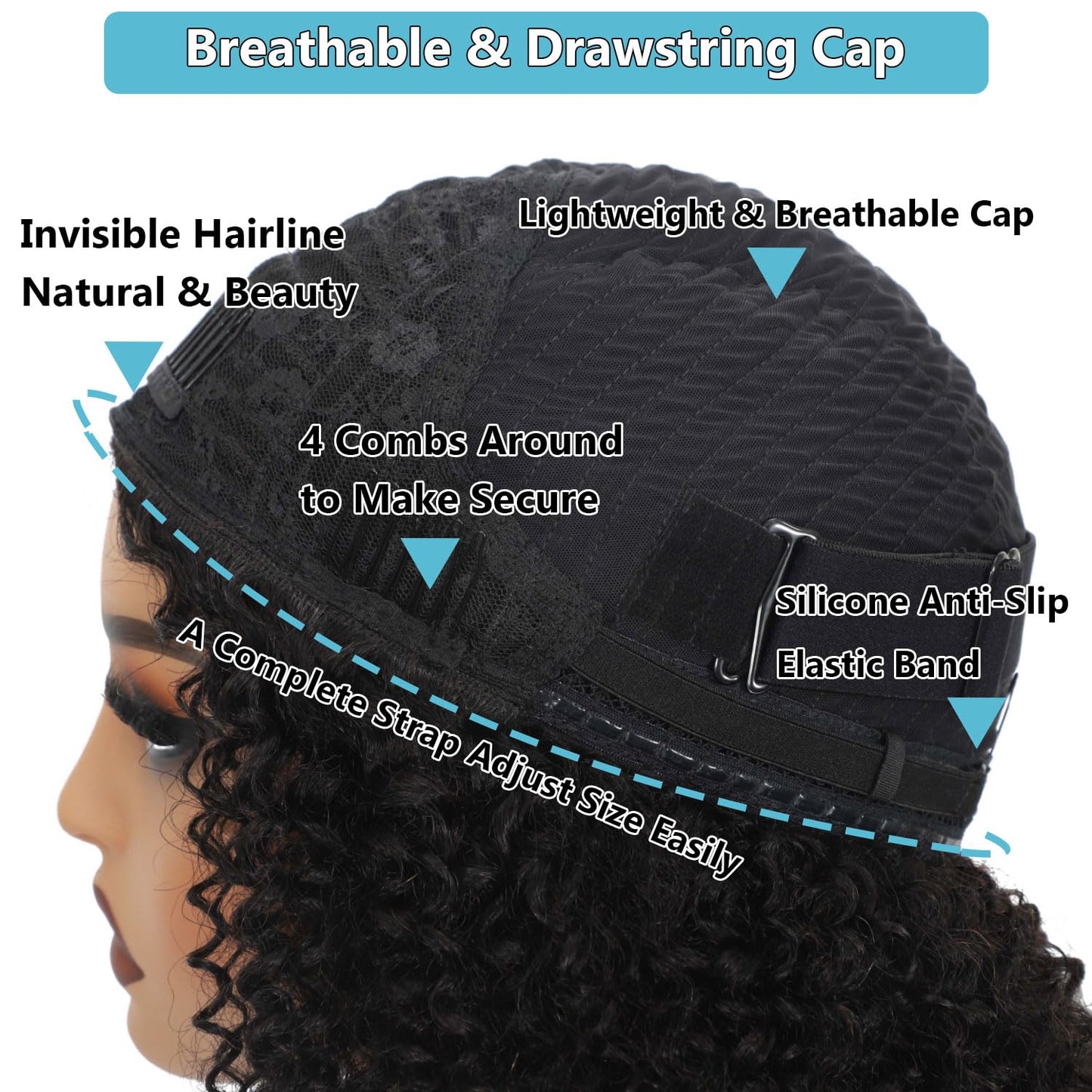 Tkekrw Kinky Curly Half Wig Fiber Blend Human Hair 26 Inch 200 Density 3 In 1 Drawstring Seamless Flip Wigs Wear Go Glueless Half Up Half Down Headband Wig Natural Black for Women Beginner Friendly