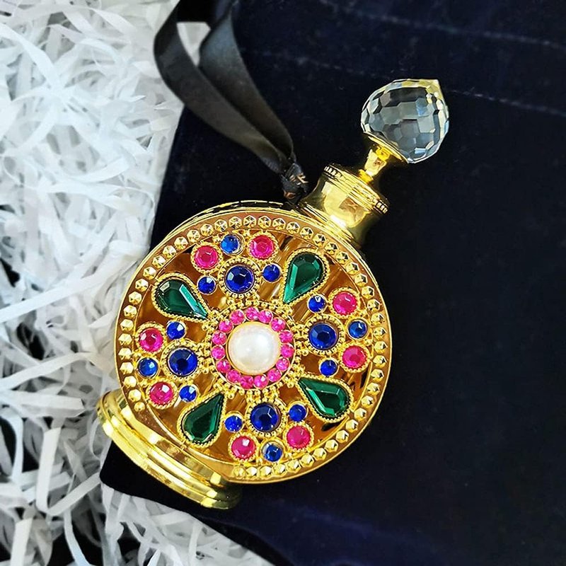Rhinestone Empty Perfume Bottle - 10ML Refillable Dubai Style | Portable Gold Cosmetic Container