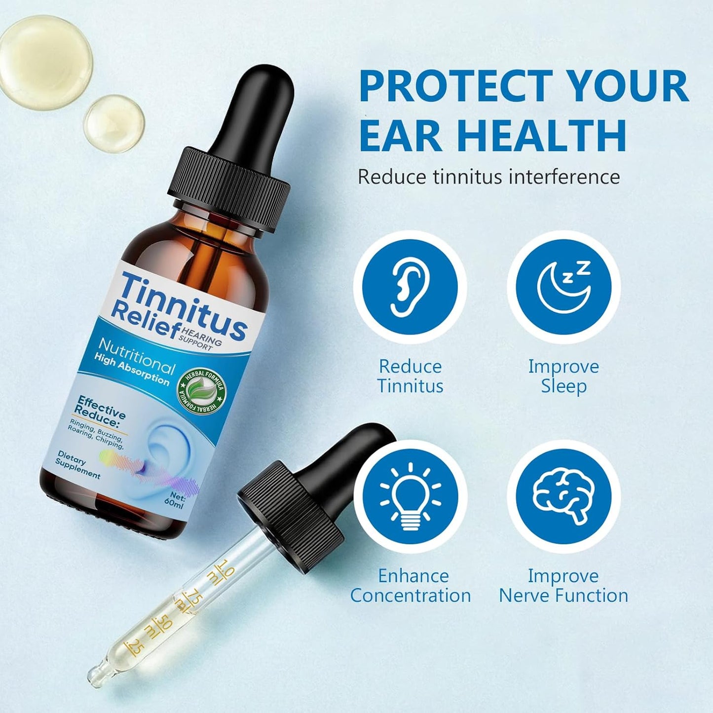 Tinnitus Relief for Ringing Ears,Natural Herbal Drops,Reduces Ear Noise and Improves Hearing for Men & Women, 2Fl Oz