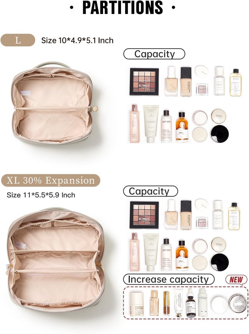 EACHY Travel Makeup Bag - Large Capacity Waterproof PU Leather Cosmetic Organizer for Essentials