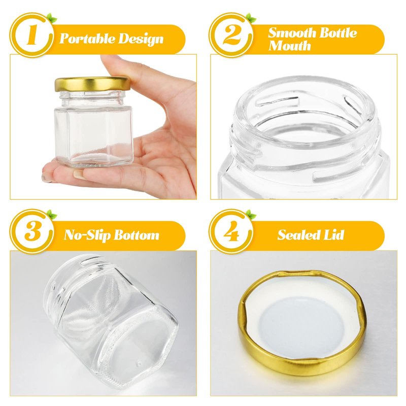 Nuogo 100 Pack 1.5oz Mini Hexagon Glass Jars Bulk for Wedding Small Honey Jars with Lids Spice Jars Canning Jars Mason Jars for Gifts Candy Honey Wedding Party Favors DIY Crafts