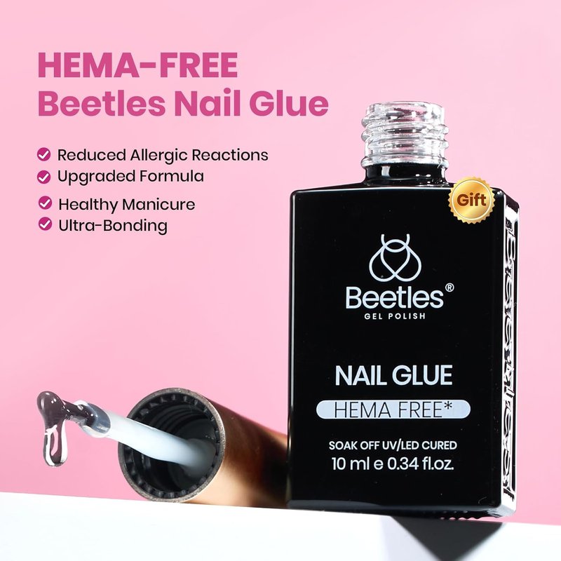Beetles Gel Nail Kit - Etch-X Square Short Tips | 288pcs in 12 Sizes with Hema-Free Nail Glue Gel