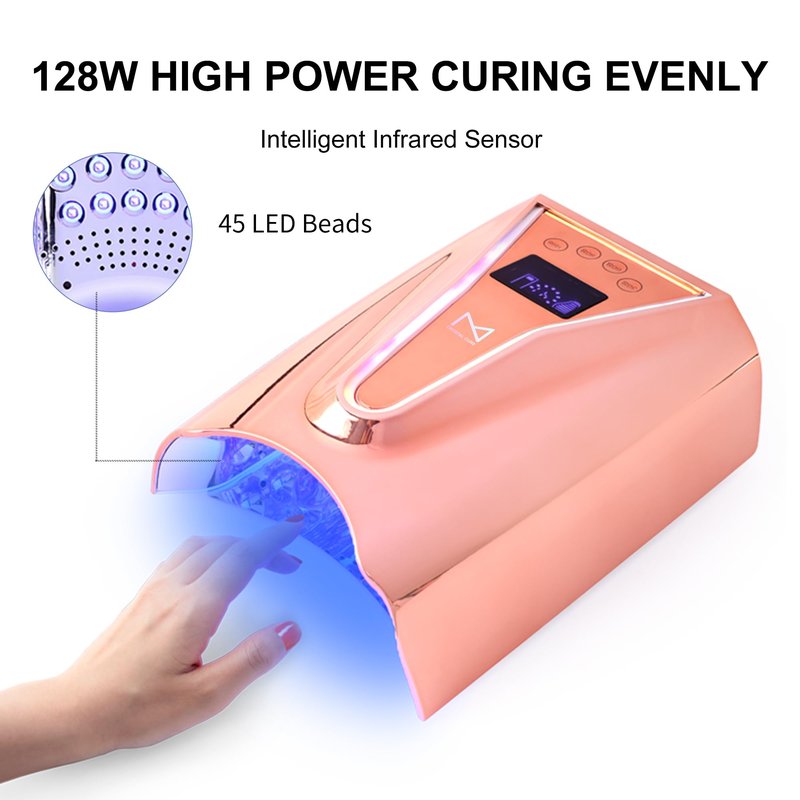 M - Crystal Cure 128W UV Nail Lamp - Fast Curing Nail Light with 45 Powerful 365nm+405nm LEDs - Cordless, Rechargeable, Auto Sensor - UV Light for Gel Nails for Manicures & Pedicures (Unicorn Purple)