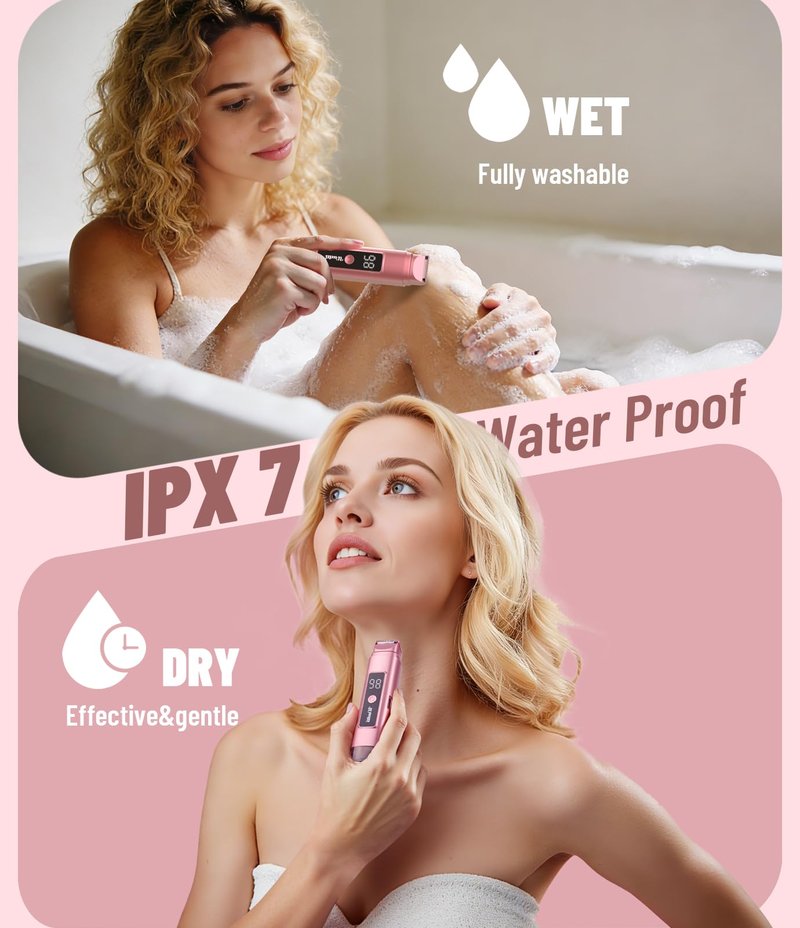 Dynooper Electric Bikini Trimmer for Women: IPX7 Waterproof Dual Head Cordless Electric Shaver for Women with LED Display & 0.5mm Ceramic Blades for Pubic Hair, Face - Rose Pink