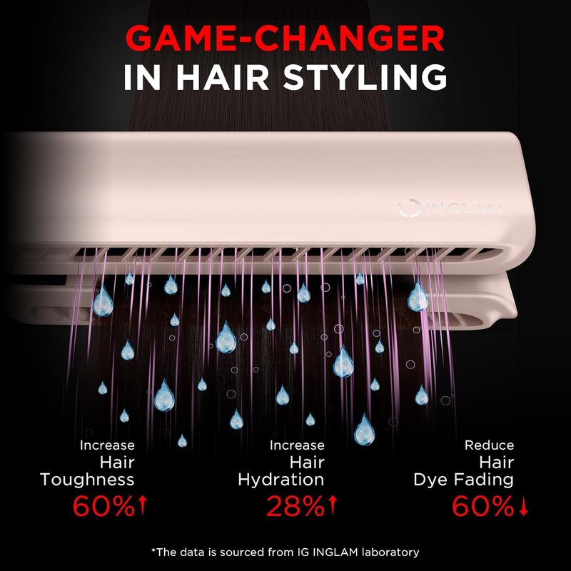 IG INGLAM Ionic Hair Dryer Straightener - 2 in 1 Fast Drying & Straightening for Medium to Long Hair | Pink, 200M