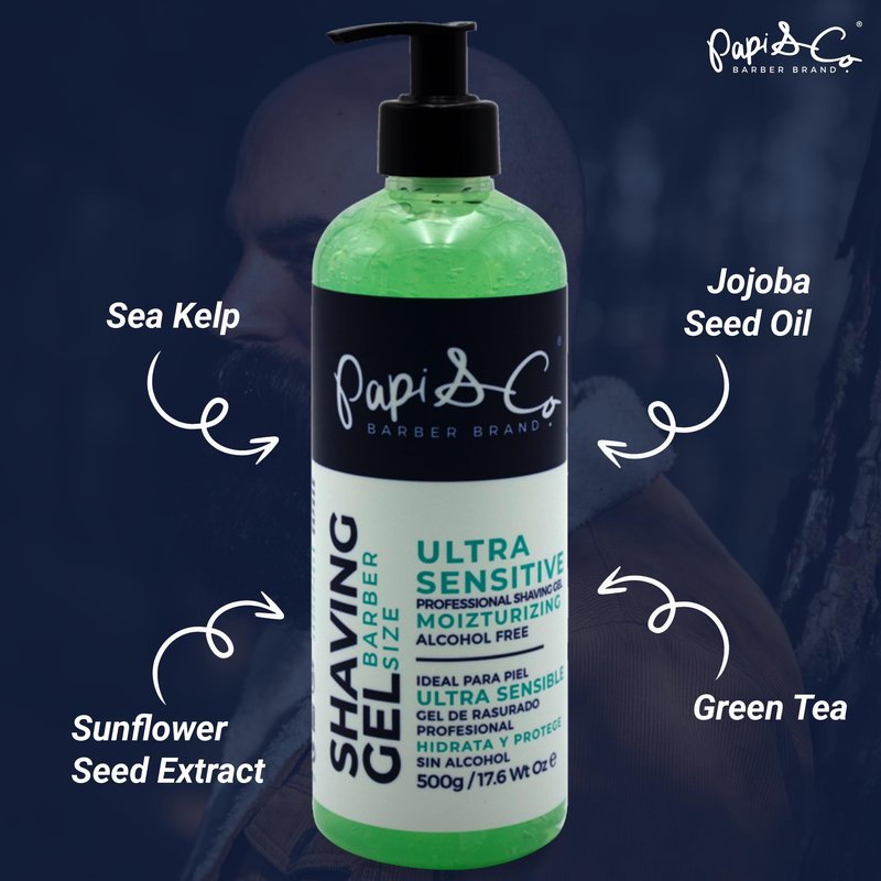 Papi&Co Shaving Gel for Ultra Sensitive Skin - Gentle, Alcohol-free, Moisturizing and Protecting Face Shave Gel for Men 17.6 Oz