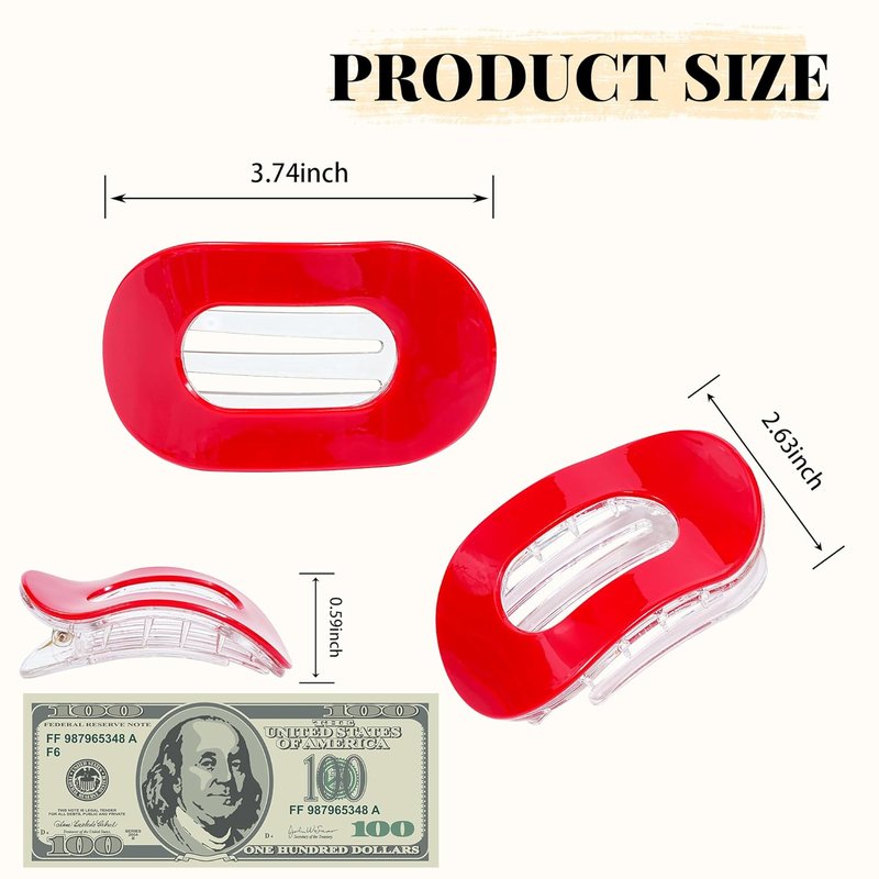Flat Hair Clips for Women - 4PCS Non-Slip Acrylic Claw Clips | Pink, Green, Red, Black