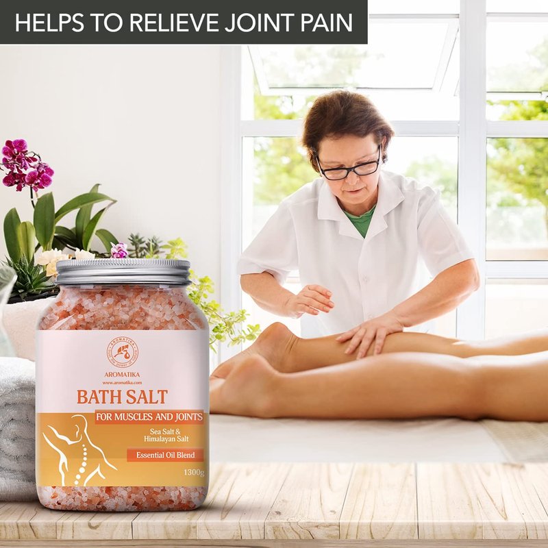 Joint & Muscle Bath Sea Salts 46 Oz (1300g) - w/Essential Oils Lavender & Sage & Rosemary - Natural Sea Salts - Detoxifies - Relaxation - Body Care