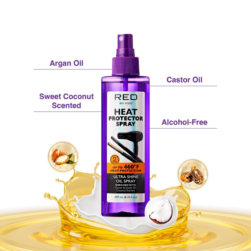 Red by Kiss Heat Protector Ultra Shine Oil Spray - Thermal Protection up to 460°F, Anti-Frizz, Hydration, and Strength for Hair (6 Fl Oz) - Style: Thermal Protection Ultra Shine Oil Spray