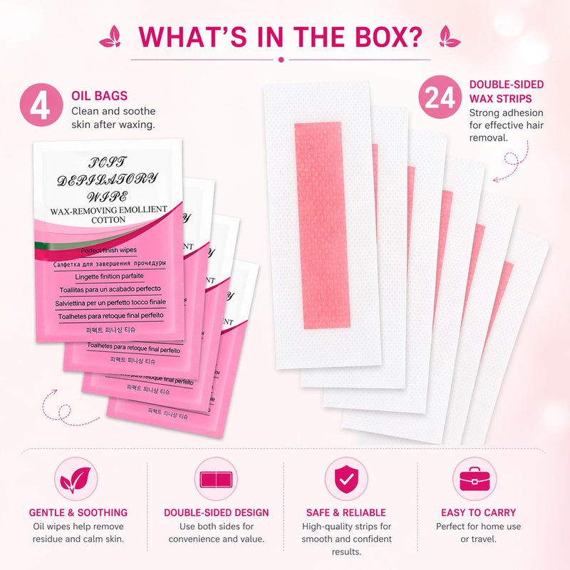 48Pcs Facial Wax Strips for Women, Upper Lip & Eyebrow Hair Removal, Hypoallergenic for Sensitive Skin, Removes Even Short Hair, Up to 5 Weeks Smooth, Easy No-Heat Waxing Kit