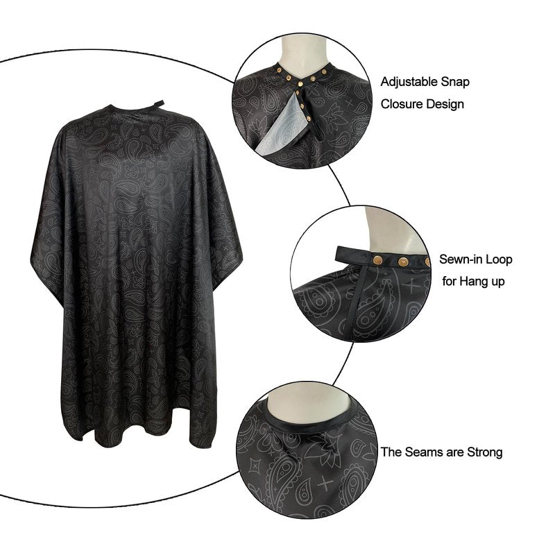 Pelocapa Barber Cape for Men, Haircut Cape with Snaps, Professional Salon Cutting Cape, Large Waterproof Hairdressing Cape Gown Apron for Hairstylist- 63”× 56”(Black Pattern)