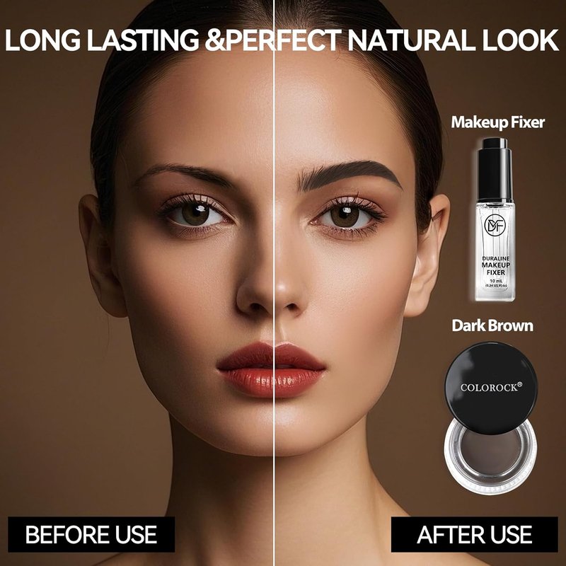 Eyebrow Pomade Pencil Kit - Waterproof Mixing Liquid & Dual-Ended Brush | Dark Brown