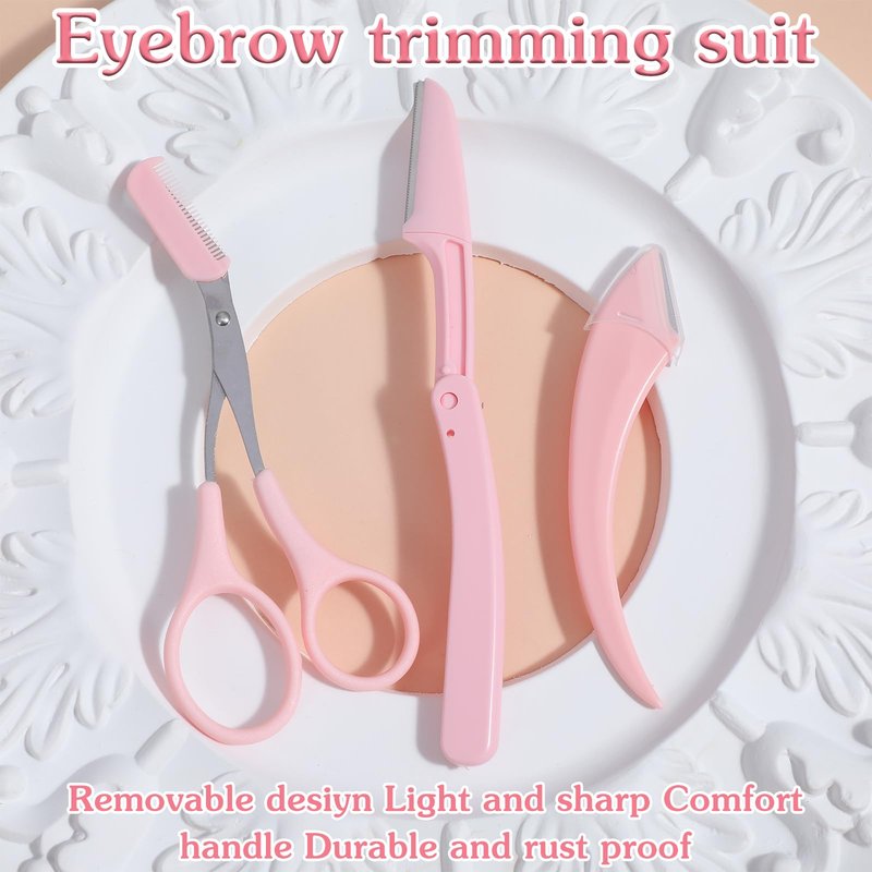 Elegaperma 6 Pcs Eyebrow Scissors with Comb, 3 Styles Pink Eye Brow Scissors for Women, Eyebrow Trimming Scissors, New Tijeras para Cejas for Women Girl