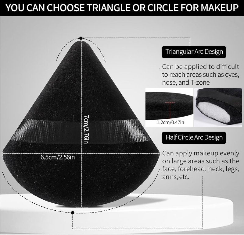 Pimoys 6 Pcs Powder Puff, Face Soft Triangle Makeup Puff Velour Makeup Sponge for Loose Powder (Black)