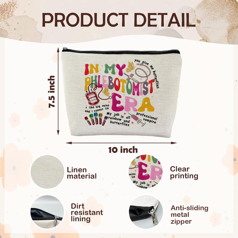 SAFDSGFDB Phlebotomist Gifts Makeup Bag, Phlebotomy Technician Medical Technologist Nurse Gifts Cosmetic Bags for Women, In My Phlebotomist Era Portable Travel Toiletry Bag Zipper Makeup Pouch