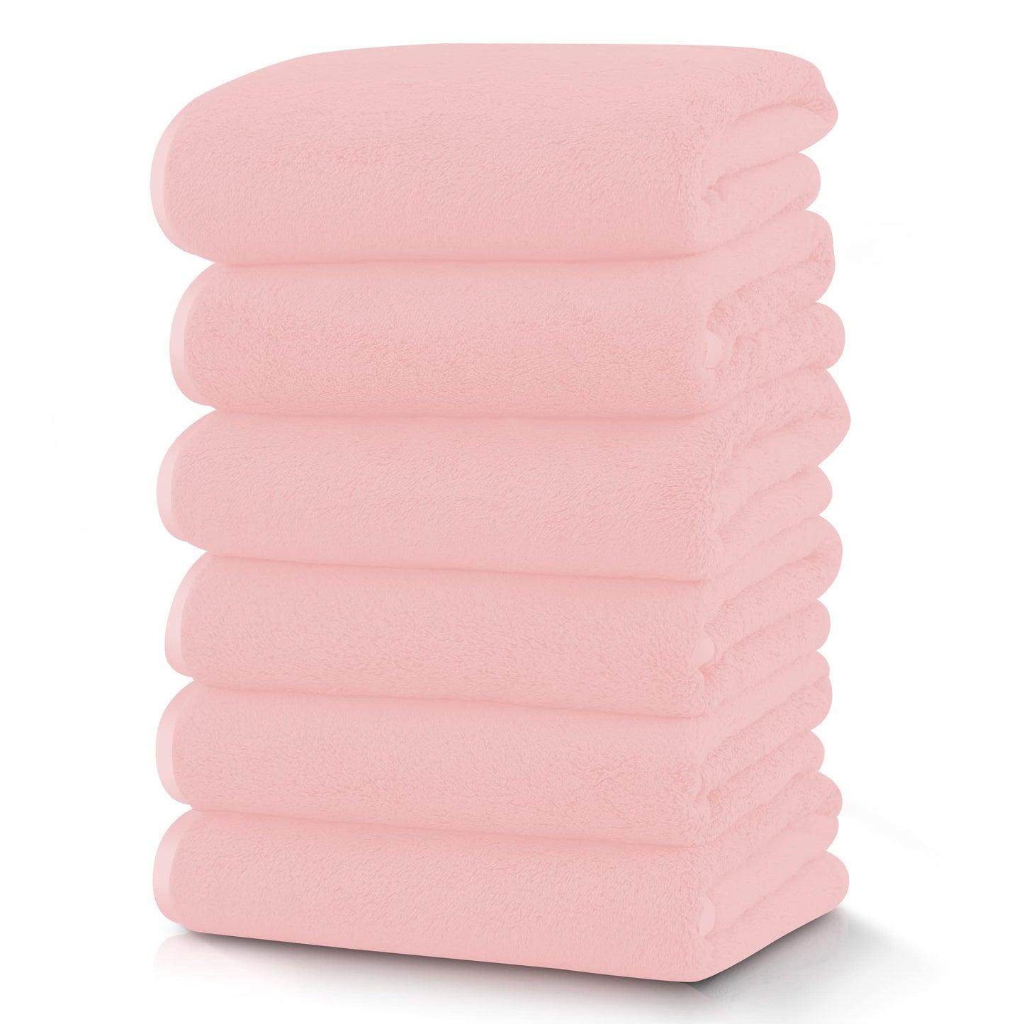 TENSTARS Silk Hemming Hand Towels for Bathroom - Quick Drying - Ultra Soft Microfiber Absorbent Towel for Bath Fitness, Gym, Shower, Hotel, and Spa - 16x28 Inch | Set of 6, Pink