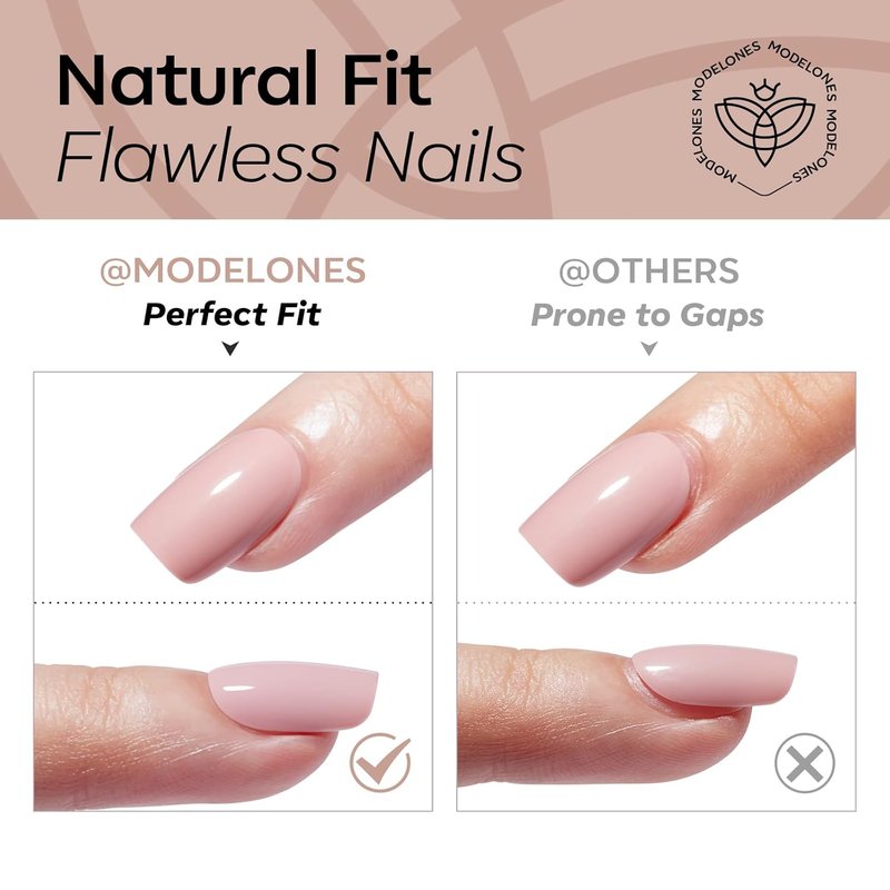Modelones Nude Press-On Nails - Short Square Jelly Fake Nails | Reusable 32 Pcs Nail Kit with Glue & File