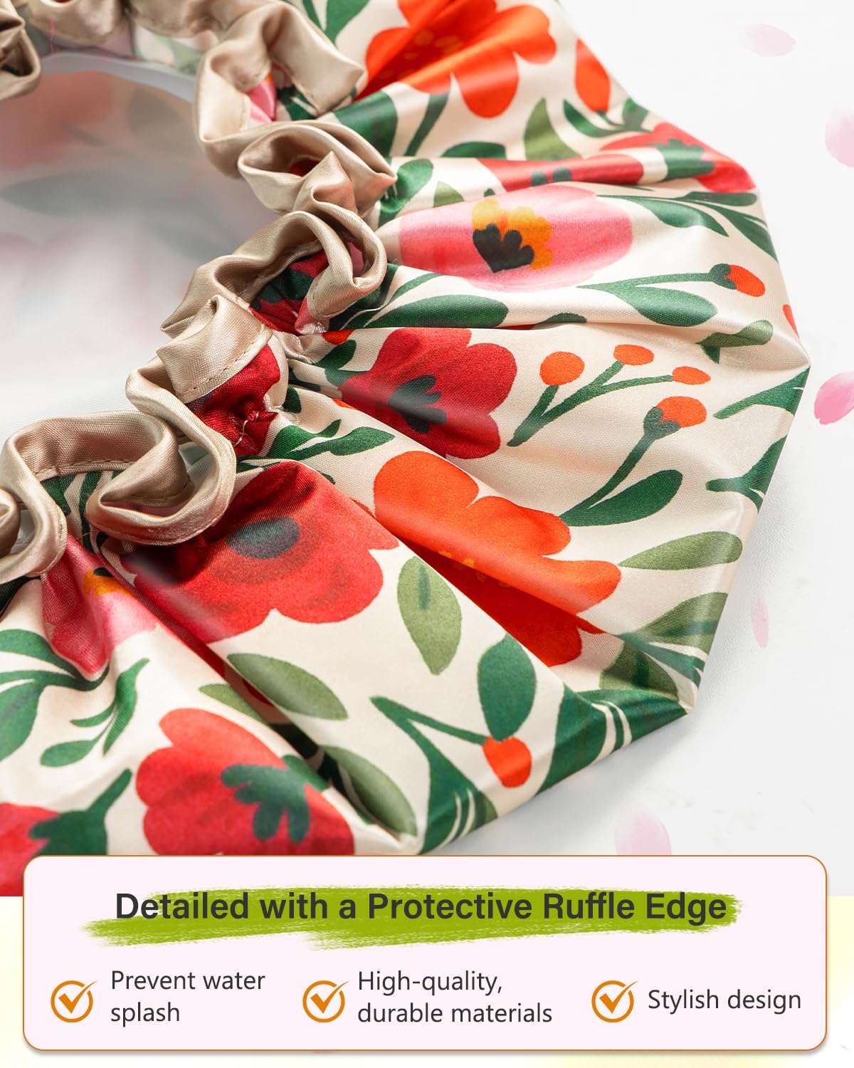 mikimini Large Shower Cap for Women Reusable Waterproof, Extra Large Hair Cap with Adjustable Elastic Band and Vibrant Floral Print, XL Bath Cap for Long Hair & Short Hair