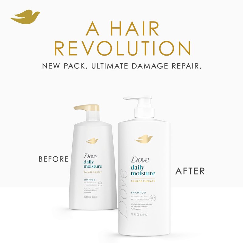Dove Damage Therapy Shampoo Daily Moisture for Dry Hair with Bio-Protein Care Technology and Hyaluronic Serum 28 Fl Oz