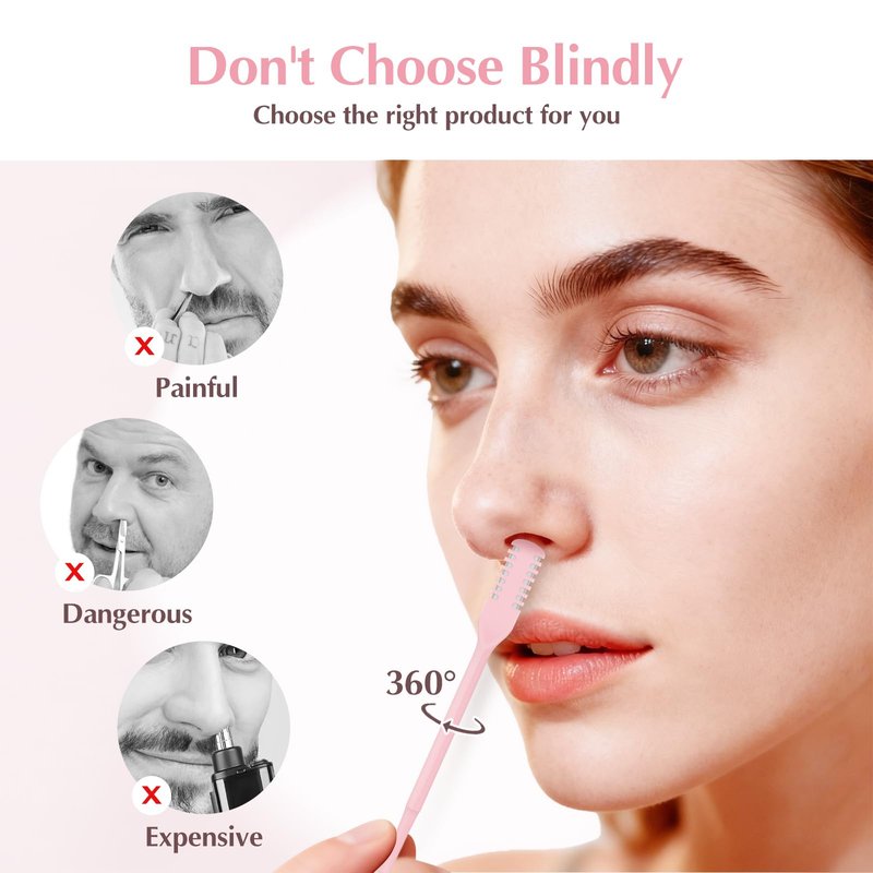 FLATRI 5PCS 2-in-1 Nasal Hair Cutter, 360° Rotating Nose Hair Trimmer Double Sided, Portable Nose Trimmer Manual for Women and Men(Pink)