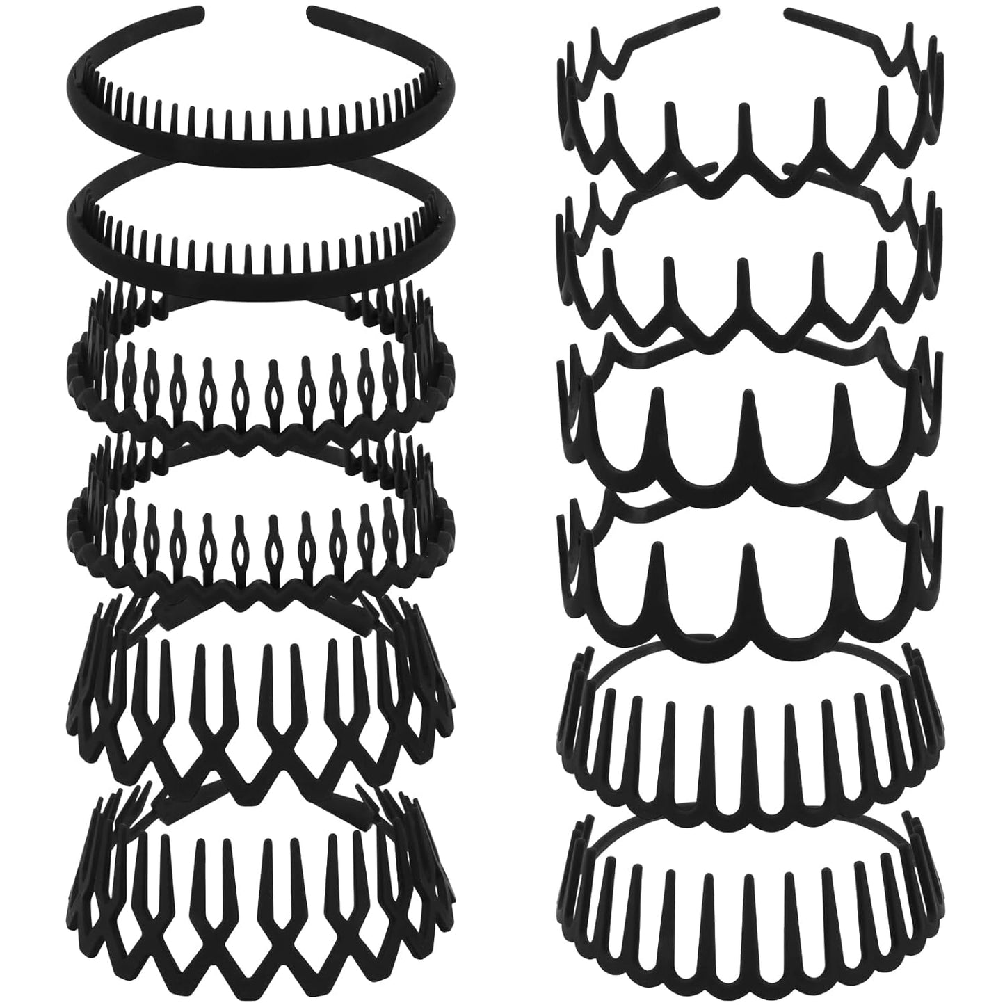 Zigzag Headbands for Women - 12 Pcs Non-Slip Plastic Hair Accessories | 6 Stylish Designs