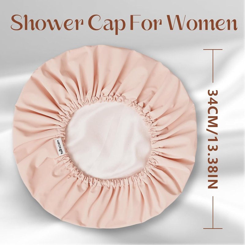 Reusable Waterproof Shower Cap for Women - Double-Layer Hair Protection | Light Pink, One Size