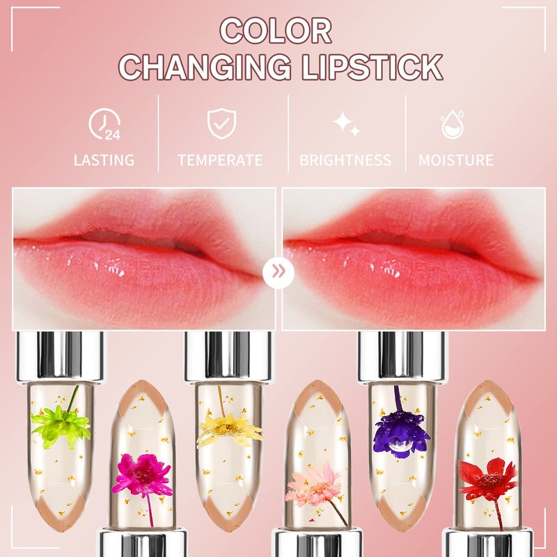 Flower Jelly Lipstick Set - Temperature Changing Moisturizer Balm | Long-Lasting Color (3 Pcs)