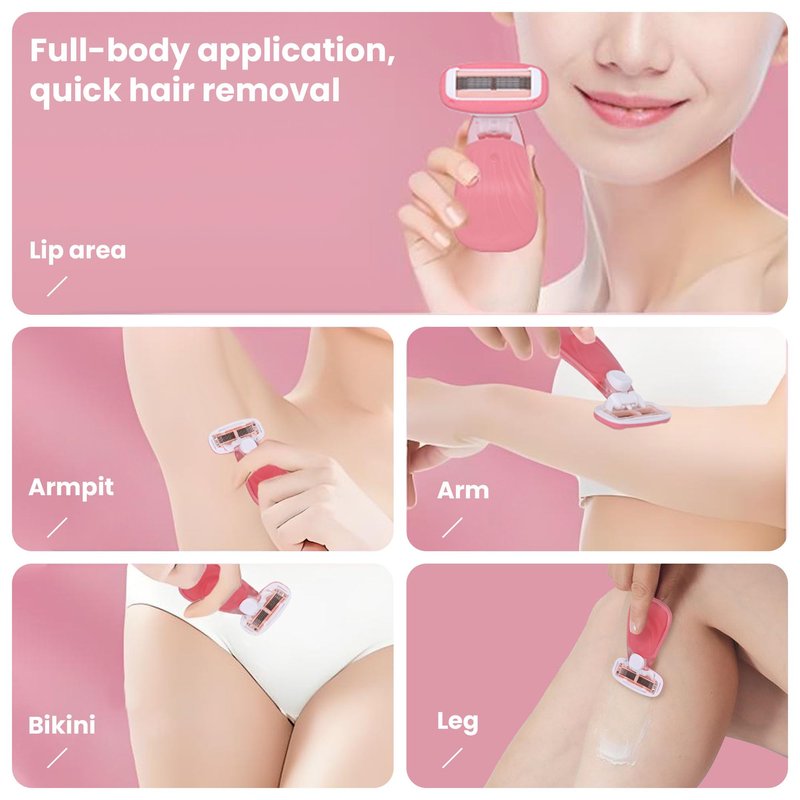 Keropy Women Razors moisturizing bar for Sensitive Skin, Travel Razors Shaving Kit Essential - 5-Blade for Sensitive Skin - Bikini, Legs, Underarms - 1 Handle & 3 Refill Cartridges - Pink