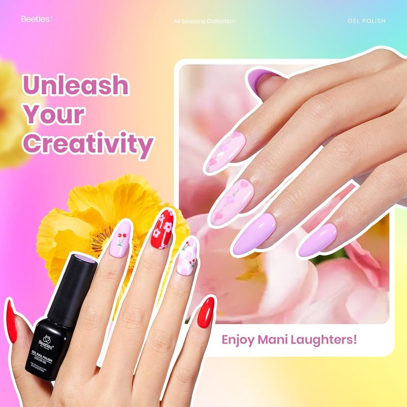 Beetles Summer Gel Polish Set - 36 Colors Neon Pastel Rainbow Bright Color Gel Polish Set with Base Coat Glossy Matte & Glitter Top Coat Pink Red Yellow Manicure Vivid Whimsy Summer Gifts for Women
