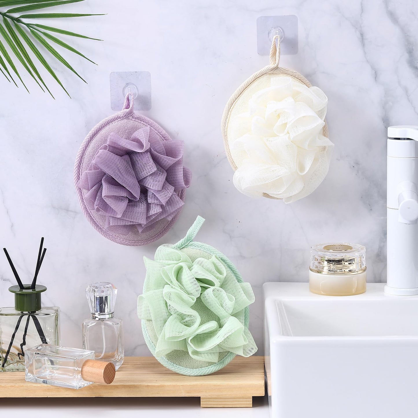 LemonRoad 6 Pcs Bath Shower Pouf Sponge Loofahs 2 in 1 Bath Loofah with Soap Pocket Sponge Drawstring, Exfoliating Mesh Shower Puff Ball for Body Scrubber Wash Cleansing and Smooth Skin