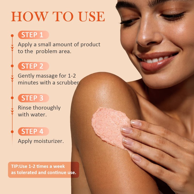 SHVYOG KP Bump Eraser Body Scrub with 10% AHA+BHA & Glycolic Acid, Exfoliating Body Scrub for Chicken & Strawberry Skin, Helps Reduce Skin Bumps, Soothe Rough Redness, Ingrown Hair, Peach Scent 7 Oz