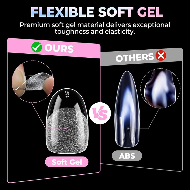 Oval Gel Nail Tips - 300PCS Pre-Etched Clear Acrylic | Short Almond Press-On Nails for Easy DIY Salon Use