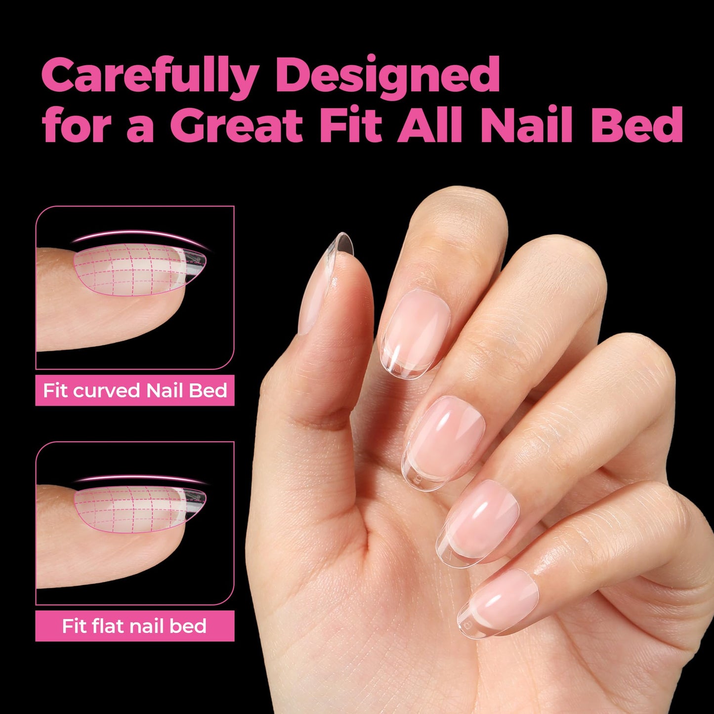 UNA GELLA Short Oval Round Nail Tips Pre Etched Short Oval Gel Nail Tips Soft Gel Full Cover Press on Nails for Nails Extension Art DIY Salon 216Pcs 12 Sizes
