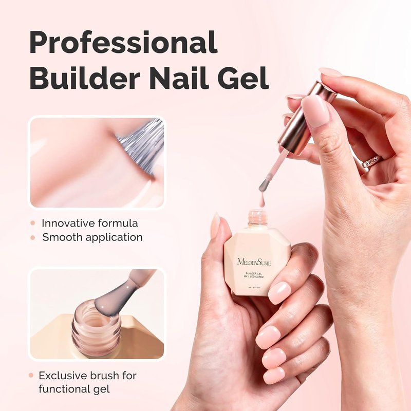 Nail Builder Gel - Thickening Soak Off UV Gel for Nail Extensions | Nude Color, Ideal for Nail Art Design
