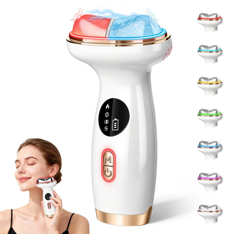 7-in-1 Cold Heated Facial Massager, Red Light Therapy for Face, Portable Microcurrent Facial Device, Cold Face Depuffer to Shaping and Reduce Swelling,Can Tightening Lifting Electric Gua Sha