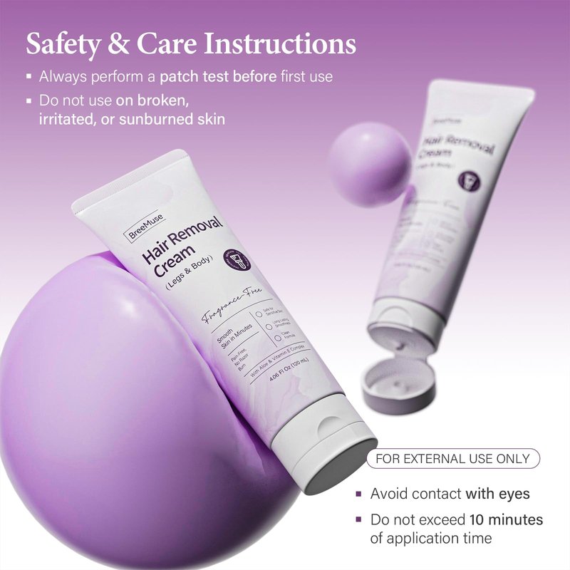 BreeMuse Hair Removal Cream for Women, Painless Depilatory Cream for Legs, Bikini Line & Underarms, Fast 5-10 Minute Body Hair Remover for Sensitive Skin with Moisturizing & Smoothing Formula