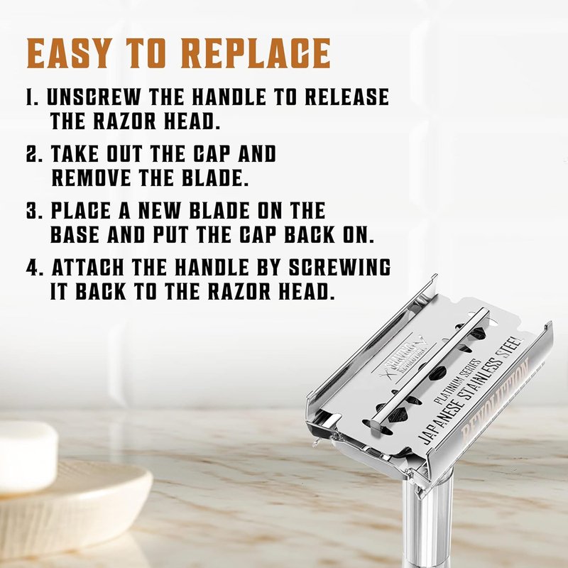 SHAVING REVOLUTION Double Edge Razor Blades - Platinum Japanese Stainless Steel for a Smooth, Precise Shave - 50 Count