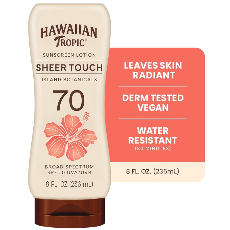 Hawaiian Tropic Sunscreen SPF 70 - Sheer Touch Lotion, Broad Spectrum, Oxybenzone Free | 8 Fl Oz