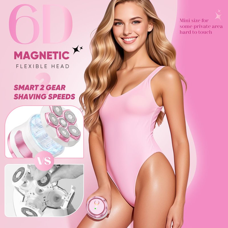 Electric Razors for Women Legs - Flawless Electric Shaver for Women with Magnetic Floating Head, Wet/Dry Hair Remover for Sensitive Skin, Easy to Use with Anti-Slip Strips, Pink