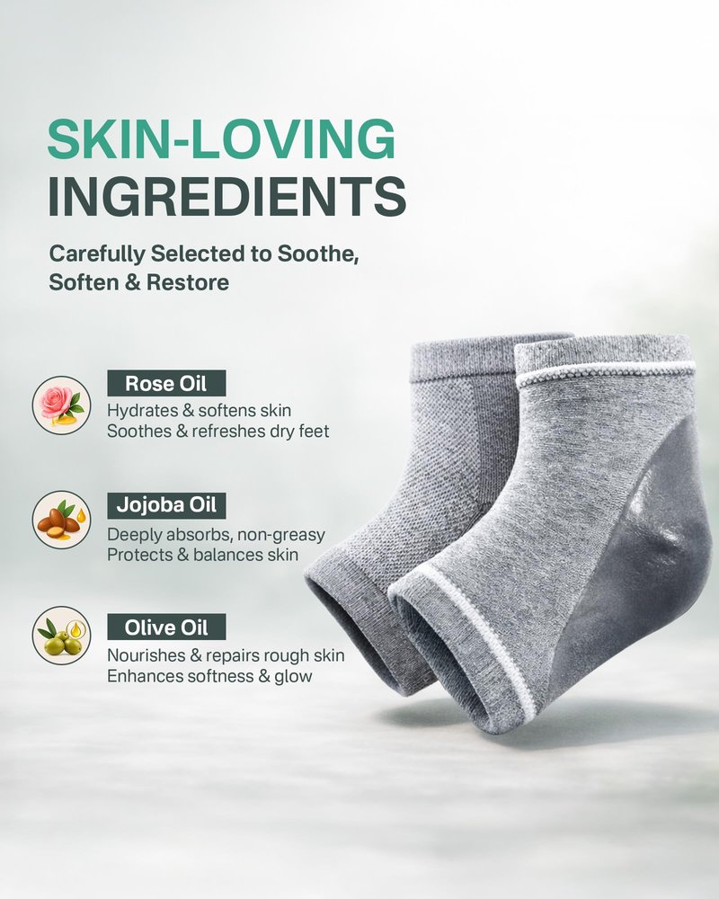 4 Socks Moisturizing Socks for Women, Silicone Socks & Gel Socks, Heel Socks for Dry Cracked Feet, Heel Protectors for Cracked Heel Treatment, Foot Care Socks, Toeless Socks for Women and Men, Gray